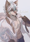 abs anthro belt brown_body brown_fur claws clothed clothing countershade_face countershade_fur countershade_torso countershading fingers fur hair kemono male muscular necktie open_clothing open_shirt open_topwear pecs shirt solo topwear akiya-kamikawa canid canine mammal 2024 hi_res