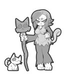 duo female fur hair tail monkibonk bloons_tower_defense ninja_kiwi ezili_(bloons) domestic_cat felid feline felis haplorhine mammal monkey primate hi_res monochrome