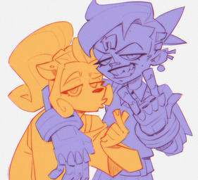 anthro duo ear_piercing female hair looking_at_viewer metal_hands piercing smile frongfriend activision crash_bandicoot_(series) coco_bandicoot nina_cortex bandicoot human mammal marsupial hi_res