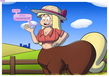 big_breasts breasts clothing crop_top ear_piercing ear_ring female hat headgear headwear piercing ring_piercing shirt solo topwear e350 disney european_mythology gravity_falls greek_mythology mythology pacifica_northwest centaur equid equid_taur humanoid_taur mammal mammal_taur taur hi_res