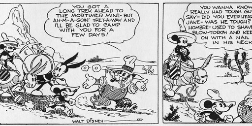 anthro bottomwear cactus clothed clothing cowboy_hat dialogue female feral footwear gloves group handwear hat headgear headwear long_ears male open_mouth outside pants pickaxe plant quadruped shoes sombrero text floyd_gottfredson roy_nelson disney public_domain mickey_mouse minnie_mouse uncle_mortimer equid equine hybrid lagomorph leporid mammal mouse mule murid murine rabbit rodent 1930 20th_century absurd_res ancient_art black_and_white comic dated english_text hi_res long_image monochrome signature wide_image