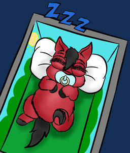 ambiguous_feral ambiguous_gender black_hair black_hooves black_tail eyelashes eyes_closed featureless_crotch feral fur hair high-angle_view hooves lying neonate on_back pacifier pillow red_body red_fur simple_background sleeping solo sound_effects tail transparent_background vowelless vowelless_sound_effect young young_ambiguous young_feral zzz qwertytf fluffy_pony fluffy_pony_(species) mammal 2026 alpha_channel digital_media_(artwork) hi_res