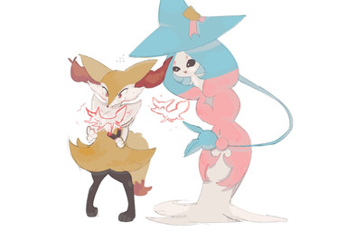 ambiguous_anthro ambiguous_gender anthro biped bodily_fluids digitigrade drawing_(action) duo flying_sweatdrops front_view knock-kneed open_mouth open_smile simple_background smile snout standing sweat sweatdrop draw_pann33 nintendo pokemon braixen canid generation_6_pokemon generation_8_pokemon hatterene mammal pokemon_(species) 2021 digital_drawing_(artwork) digital_media_(artwork) japanese_description translated_description
