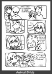 animal_bride animal_bride_1 anthro black_and_white canid canine canis chibi collar comic dialogue domestic_dog english_text female group hi_res human male mammal monochrome necktie shinobe text translated
