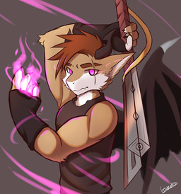 4_fingers anthro black_clothing black_horn black_shirt black_tank_top black_topwear black_wings brown_body brown_fur brown_hair cheek_tuft claws clothed clothing eyebrows facial_scar facial_tuft finger_claws fingerless_gloves fingers fire fur gloves hair handwear holding_melee_weapon holding_object holding_sword holding_weapon horn looking_at_viewer male melee_weapon mouth_closed multicolored_body multicolored_fur muscular muscular_anthro muscular_male pink_eyes scar shirt simple_background solo sword tank_top topwear tuft two_tone_body two_tone_fur weapon wings leoneal's_workshop mythology airren_(leoneal) dragon mythological_creature mythological_scalie scalie 2021 colored digital_drawing_(artwork) digital_media_(artwork) hi_res shaded signature