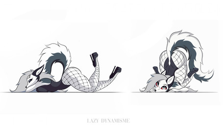 anthro clothing female fishnet_clothing pose solo lazydynamisme hellaverse helluva_boss mythology loona_(helluva_boss) canid canid_demon canine demon hellhound mammal mythological_canine mythological_creature hi_res pinup