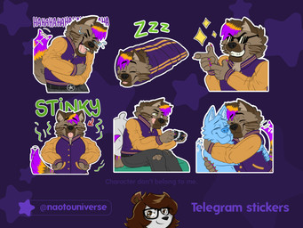 anthro eyewear hug laugh male ps5 sleeping smelly solo sound_effects sunglasses telegram_sticker vowelless vowelless_sound_effect zzz naoto playstation sony_corporation sony_interactive_entertainment telegram kaito_the_hyena hyena mammal striped_hyena 4:3
