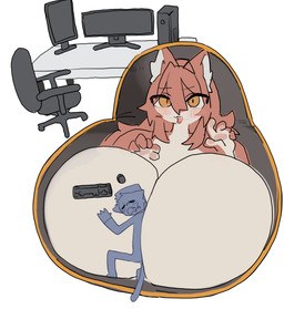 big_breasts blush breasts chair desk electronics eyes_closed featureless_breasts female furniture huge_breasts hyper hyper_breasts male monitor mouse_pad open_mouth simple_background sleeping solo table white_background utterangle unnamed_cat_(utterangle) domestic_cat felid feline felis mammal absurd_res hi_res