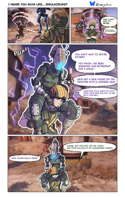 angry armor bra carrying_another clothed clothing cross-popping_vein crossed_arms dialogue duo elbow_pads female front_view fully_clothed gloves group handwear headgear headpat headwear helmet holding_partner jewelry knee_pads kneeling looking_at_another looking_at_partner machine male male/female mecha military military_uniform necklace onomatopoeia outside piggyback profanity rear_view sighing sound_effects speech_bubble standing text three-quarter_view topwear trio underwear uniform vest warjenkins electronic_arts respawn_entertainment titanfall pilot_(titanfall) human humanoid mammal robot robot_humanoid 2025 absurd_res comic digital_media_(artwork) english_text hi_res