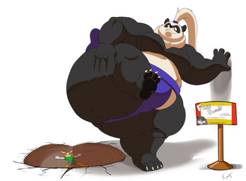 anthro asian_clothing belly big_belly big_butt broken_floor butt butt_crush clothed clothing crater duo east_asian_clothing facesitting flattened fur hair huge_belly huge_butt japanese_clothing larger_male male mawashi mostly_nude multicolored_body multicolored_fur obese obese_anthro obese_male overweight overweight_anthro overweight_male paws ponytail sign simple_background sitting_on_another size_difference sumo sumo_wrestler white_background kazecat deevdarabbit_(character) makuyama_(kazecat) bear giant_panda lagomorph leporid mammal rabbit 2022 hi_res