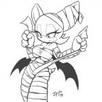 anthro bandage breasts cleavage clothed clothing female simple_background solo wings j-fujita sega sonic_the_hedgehog_(series) rouge_the_bat bat mammal 1:1 2019 monochrome