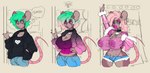 anthro big_breasts big_nipples bimbo_anthro bimbofication bimbofied black_choker black_jewelry black_necklace blue_eyes bottomwear breast_expansion breasts brown_body brown_fur choker clothing denim denim_bottomwear denim_clothing denim_shorts expansion eye_color_transformation eyeshadow female fur green_eyes green_hair hair hair_color_change hotpants huge_breasts huge_nipples hypnotic_eyes jewelry lips lipstick makeup microshorts minishorts necklace nipples pink_eyes pink_eyeshadow pink_hair pink_lipstick shorts simple_background solo tan_background text thick_lips translucent translucent_clothing scarfyace trish_(scarfyace) mammal murid murine rat rodent english_text hi_res