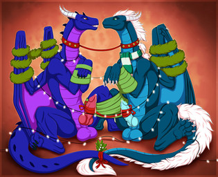 2_horns 4_toes balls bdsm bedroom_eyes bodily_fluids bondage bound claws collar cum cum_drip dripping duo erection feet feral festive genital_fluids genitals holidays horn knot male male/male mistletoe mistletoe_on_tail narrowed_eyes paws penis plant precum scarf seductive smile spread_legs spreading tail toe_claws toes wings silvergrin zetsin christmas mythology kyra_(kyrathedragon) tundra_(sir_chandestroy) dragon mythological_creature mythological_scalie scalie digital_drawing_(artwork) digital_media_(artwork)