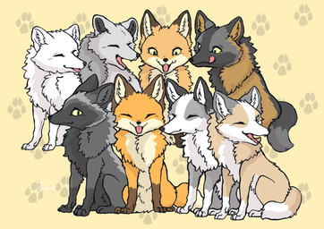 ambiguous_gender black_body black_fur brown_body brown_fur dipstick_tail eyes_closed feral fur grey_body grey_fur group inner_ear_fluff licking licking_lips lips markings multicolored_body multicolored_fur multicolored_tail open_mouth orange_body orange_fur pink_tongue simple_background sitting smile tail tail_markings tan_body tan_fur tongue tongue_out tuft white_body white_fur yellow_eyes fusau arctic_fox canid canine cross_fox fox mammal platinum_fox red_fox silver_fox true_fox 2025 absurd_res hi_res