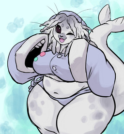anthro big_breasts big_eyes big_pupils big_tail blue_clothing blue_coat blue_panties blue_topwear blue_underwear breasts cat_smile circle_eyebrows clothing coat countershade_face countershading dreadlocks eyebrows female fur_coat grey_spots hair huge_hips long_sleeves long_tail looking_at_viewer medium_hair midriff navel one_eye_closed open_mouth open_smile oversized_sleeves overweight overweight_anthro overweight_female panties pantsless_female pose posing_for_picture pupils sleeves_past_fingers smile solo spots standing tail thick_tail topwear underwear whiskers white_body white_hair white_skin white_tail wide_hips wink winking_at_viewer awd! crystal_(wolfertinger) aquatic harp_seal mammal pinniped seal 2025 portrait three-quarter_portrait trans_(lore) trans_woman_(lore)
