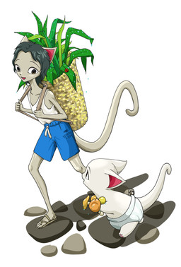 anthro basket black_hair bottomwear clothed clothing cobblestone container diaper drawstring_shorts duo female fully_clothed fungus fur hair looking_at_another male mushroom safety_pin shorts simple_background text text_on_clothing toddler walking white_background white_body white_fur young bananaa domestic_cat felid feline felis humanoid mammal absurd_res hi_res brother_(lore) sibling_(lore) sister_(lore)