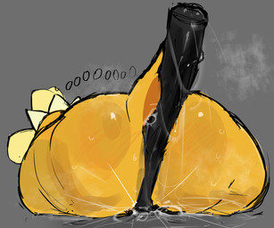 after_masturbation alternate_universe anthro anus anus_only anus_peek armless big_butt black_dildo bodily_fluids butt butt_focus crossgender darkened_anus dildo ejaculation female genital_fluids huge_butt looking_away nude nude_female rear_view scales sex_toy simple_background sitting solo spikes spikes_(anatomy) steam tail tail_anus text thick_thighs yellow_body yellow_bow yellow_scales qwpeowqpe under(her)tail undertale undertale_(series) kitty_(under(her)tail) monster_kid dinosaur monster prehistoric_species reptile scalie 6:5 absurd_res digital_drawing_(artwork) digital_media_(artwork) hi_res