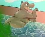 anthro big_breasts big_butt blush breasts brown_body bubble butt casual_nudity fart fart_bubbles fart_cloud female green_fart_cloud nipples nude obese overweight overweight_female pool short_tail sitting smile solo tail water water_bubble wet wet_body bigfoot3 dreamworks madagascar_(series) gloria_the_hippopotamus common_hippopotamus hippopotamid mammal 2023 hi_res