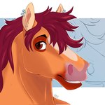 anthro brown_eyes ear_piercing ear_ring fur male mane maroon_fur orange_body orange_fur piercing ring_piercing smile solo three-quarter_view tired tired_eyes skyfox911 equid equine horse mammal 1:1 hi_res