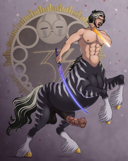 abs abstract_background balls beard black_hair blue_eyes clothing coat erection esquie facial_hair fetlocks fur genitals glowing glowing_sword gold_(metal) gold_hooves hair highlights_(coloring) hooves male male_taur melee_weapon midriff muscular muscular_male navel nipples nude pecs penis petals solo striped_body striped_fur stripes stubble sword topwear weapon white_highlights frankly-art clair_obscur_expedition_33 european_mythology expedition_33 greek_mythology mythology verso_dessendre centaur equid equid_taur equine equine_taur humanoid_taur mammal mammal_taur taur 4:5 absurd_res hi_res