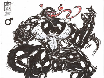 athletic athletic_gynomorph athletic_intersex balls big_balls big_breasts big_penis black_goo breasts claws erection genitals gynomorph heart_symbol humanoid_genitalia humanoid_penis intersex long_tongue male muscular penis sharp_teeth simple_background smile solo teeth tongue white_background walter_sache marvel spider-man_(series) she-venom venom_(marvel) alien goo_creature humanoid symbiote 2016 absurd_res dated hi_res signature sketch traditional_media_(artwork)