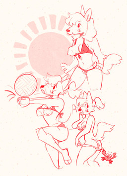 abstract_background anthro ball bikini blush blush_lines breasts clothing female feral genitals hair nipples nude ponytail simple_background solo sport swimwear two-piece_swimsuit volleyball vulva wardrobe_malfunction white_background peachy_bat animal_crossing nintendo audie_(animal_crossing) arthropod canid canine canis crab crustacean decapod malacostracan mammal red_wolf wolf 2023 hi_res monochrome sketch unfinished
