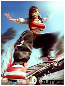 2000s_theme anthro big_breasts border bottomwear breasts california close-up clothed clothing clothing_pull crop_top denim denim_bottomwear denim_clothing depth_of_field facial_piercing fangs female fish_eye_view footwear hat headgear headwear hotpants jacket jeans jewelry jumping kick navel nose_piercing nose_ring open_mouth pants piercing pose riding_crop ring_piercing sabertooth_(anatomy) shirt shoes shorts skateboard skateboarding skimpy sneakers stripes teeth thick_thighs thong thong_pull thong_straps topwear trick underwear underwear_pull vehicle warm whip white_border y2k_(fashion) y2k_(graphic_design) bexx mixedtoofer toofer domestic_cat felid feline felis lion mammal pantherine prehistoric_species saber-toothed_tiger tabby_cat tiger 3d_(artwork) absurd_res artist_collaboration digital_media_(artwork) digital_painting_(artwork) hi_res mixed_media painting_(artwork) pinup warm_colors