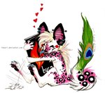 alternative_fashion ambiguous_gender anthro beverage blush chest_scar claws ear_piercing energy_drink eyes_closed facial_piercing feathers feet finger_claws fluffy fluffy_tail forked_tongue fur heart_symbol hindpaw hug hugging_object long_tail markings multicolored_body multicolored_fur nose_piercing nude_anthro oversized_object pawpads paws peacock_feather piercing scar scene_(fashion) septum_piercing simple_background sitting smile solo sparklefur spots spotted_body spotted_fur tail toe_claws tongue tongue_piercing fukari canid canine mammal 2011 dated marker_(artwork) signature traditional_media_(artwork)