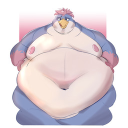 anthro belly belly_grab big_belly deep_navel front_view gradient_background hair licking licking_lips male morbidly_obese morbidly_obese_male navel neck_rolls nipples obese obese_male overweight overweight_male pink_hair pink_nipples simple_background solo tongue tongue_out butterontoast avian bird penguin 1:1 2023 digital_media_(artwork) hi_res