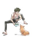 barefoot duo feet food male male/male simple_background white_background laurannorr cowboy_bebop ein_(cowboy_bebop) spike_spiegel canid canine canis domestic_dog herding_dog human mammal pastoral_dog welsh_corgi hi_res