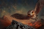 beak brown_body brown_feathers detailed_background feathers feet female feral flying group mountain talons toes yellow_eyes jedrzej_chelminski guardians_of_ga'hoole gylfie avian barn_owl bird elf_owl great_grey_owl owl strix_(genus) true_owl tyto tytonid official_art