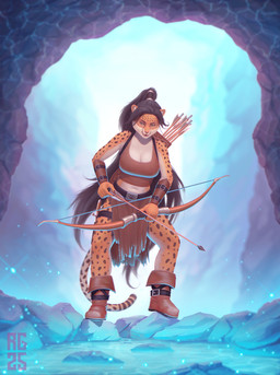 5_fingers accessory anthro archer armor arrow_(weapon) belt belt_buckle big_breasts black_hair boots bottomwear bow_(weapon) bracers breasts buckle cautious cave clothed clothed_anthro clothed_female clothing detailed_background female fingers footwear front_view fully_clothed fur green_eyes grin hair hair_accessory hairpin huge_breasts humanoid_hands hunter hunting knife leather leather_clothing leather_topwear long_hair multicolored_body multicolored_fur nature orange_body orange_fur outside pink_nose quiver_(object) ranged_weapon rock shirt shoes skirt smile solo standing tail tail_motion tailwag tank_top teeth topwear tribal two_tone_body two_tone_fur water weapon white_body white_fur rongedron cheetah felid feline mammal 2025 absurd_res detailed digital_media_(artwork) hi_res