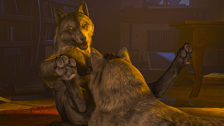 amber_eyes black_nose claws detailed_background dominant dominant_feral duo ears_up feral feral_on_feral forced fur furniture grey_body grey_fur holding_head looking_at_another looking_pleasured male pawpads realistic_feral spread_legs spreading teeth toe_claws tongue volumetric_lighting blodrain canid canine canis mammal wolf 3d_(artwork) digital_media_(artwork)