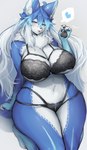 anthro big_breasts black_bra black_clothing black_panties black_underwear blep blue_body blue_fur blue_hair blush bra breasts cleavage clothed clothing female fur gradient_hair hair heart_symbol huge_breasts kemono lace_bra lingerie long_hair multicolored_body multicolored_fur multicolored_hair neck_tuft panties pawpads simple_background smile solo thick_thighs tongue tongue_out tuft two_tone_body two_tone_fur two_tone_hair underwear white_hair wide_hipped_female wide_hips suurin_2 saphayla_(zelianda) canid canine canis mammal absurd_res hi_res