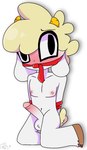 anthro bdsm blushing_profusely bodily_fluids bondage bound fluffy gag genital_fluids genitals humanoid_genitalia humanoid_penis improvised_gag male necktie penis precum shy simple_background slightly_muscular_male solo submissive submissive_male v3sterp0nk bovid caprine mammal sheep