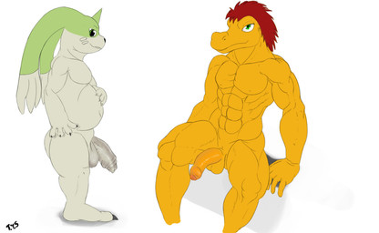 abs anthro athletic balls biceps big_ears biped darkened_balls darkened_genitalia darkened_penis flaccid foreskin genitals grin humanoid_genitalia humanoid_penis long_foreskin looking_at_viewer male muscular muscular_anthro nude overweight partially_retracted_foreskin pecs penis side_view simple_background slightly_chubby smile solo standing unretracted_foreskin white_background seyrmo bandai_namco digimon digimon_(species) gargomon lizard reptile scalie character_request digital_media_(artwork) multiple_images signature source_request