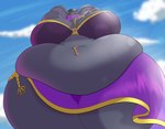 anthro belly belly_dancer belly_dancer_outfit big_belly big_breasts biped bra breasts clothing cloud fair fat_rolls female female_anthro grey_body grey_skin hair huge_breasts huge_thighs looking_at_viewer low-angle_view navel_jewelry obese obese_anthro obese_female overweight overweight_anthro overweight_female proboscis_(anatomy) sky smile solo standing thick_thighs trunk_(anatomy) underwear robthehoopedchipmunk vega_(rthc) elephant elephantid mammal proboscidean 2021 digital_drawing_(artwork) digital_media_(artwork)