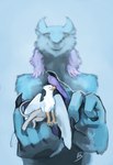 alternate_species anthro blue_body duo feral green_eyes headpat male micro petting pink_body size_difference tail greiser mythology der gyro_tech avian gryphon mythological_avian mythological_creature sergal hi_res