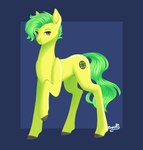 2022 blue_background calinou conditional_dnp cutie_mark equid equine fan_character feral fur green_body green_fur green_hair green_tail grey_eyes grey_hooves hair hasbro hi_res hooves horse looking_at_viewer male male_(lore) male_feral mammal my_little_pony nude nude_feral nude_male simple_background solo standing tail uniquesoul1600