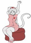 big_breasts blush breasts clothing dress eyelashes eyes_closed female fur grey_body grey_fur hair hat headgear headwear nurse nurse_clothing nurse_dress ponytail smile solo tail uniform skidd chi_(vixen_defea) mammal mouse murid murine rodent 2018 hi_res