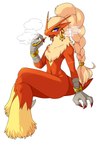 3_fingers anthro beak biped bracelet braided_hair crossed_legs feet female fingers hair jewelry kiseru looking_at_viewer navel navel_piercing open_mouth piercing purple_eyes simple_background sitting smoking smoking_pipe solo talons toes lemoco nintendo pokemon avian blaziken generation_3_pokemon pokemon_(species) 2015 2:3 digital_media_(artwork) hi_res shaded