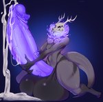 4_eyes anthro antlers balls big_balls big_penis black_balls bodily_fluids cum cum_on_ground cum_string cumshot ejaculation genital_fluids genitals green_eyes grey_body horn huge_balls huge_penis humanoid_genitalia humanoid_penis hyper hyper_balls hyper_genitalia hyper_penis male mouth_closed multi_eye navel nude penis purple_penis purple_tongue simple_background solo tongue tongue_out vein veiny_penis smogville hi_res