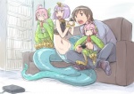 apode clothed clothing female furniture group legless male monster_girl_(genre) serpentine size_difference sofa split_form ganbanman european_mythology greek_mythology mythology avian draconcopode harpy human lamia mammal mythological_avian mythological_creature reptile scalie snake