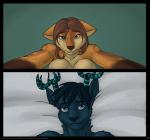 anthro antlers blue_eyes dominant dominant_pov double_pov duo female female_pov first_person_view hair heterochromia horn male male/female male_pov red_eyes romantic romantic_couple sex submissive submissive_pov black-kitten chris_(chris13131415) jenny_(chris13131415) canid canine deer fox mammal 2015 comic