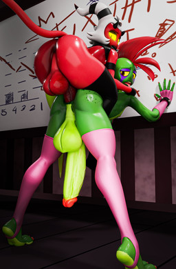 2_horns anal anal_penetration anthro anus armwear backsack balls bent_over big_balls big_butt big_penis bite_mark black_clothing bodily_fluids bracelet butt claws clothed clothing duo enjoying erection feet femboy femboy/femboy fingerless_gloves fingers footwear freckled_butt freckled_face freckles from_behind_position genitals glistening glistening_body glistening_butt glistening_genitalia gloves green_balls green_body green_genitals green_penis green_scales green_skin hair handwear horn huge_balls huge_penis humanoid_genitalia humanoid_penetrating humanoid_penetrating_male humanoid_penis hung_bottom hung_femboy jewelry latex latex_clothing latex_legwear legwear looking_back looking_pleasured makeup male male/male male_anthro male_humanoid male_on_anthro male_on_humanoid male_penetrated male_penetrating male_penetrating_male mohawk multicolored_body open_mouth penetration penile penile_penetration penis penis_in_ass perching_position pink_clothing red_body red_eyes red_genitals red_hair red_penis red_skin scales sex sharp_teeth size_difference small_dom_big_sub smile socks soles stirrup_legwear stockings tail teeth thick_thighs thigh_highs toes tongue tongue_out topwear vein white_hair wide_hips yellow_eyes yellow_sclera thedirtyant hellaverse helluva_boss ash_(g-h-) moxxie_(helluva_boss) demon demon_humanoid gecko humanoid iguana iguanid imp lizard reptile scalie 3d_(artwork) absurd_res digital_media_(artwork) hi_res