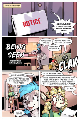 anthro backpack bottomless clothed clothing dialogue digitigrade female fluffy fluffy_tail furniture group highlights_(coloring) kitchen male mohawk paws peephole sofa tail text trio young conditional_dnp jonas rick_griffin ah_club ali_gray hildegard_rothschild janice_(ah_club) antelope bovid canid canine canis kangaroo macropod mammal marsupial wolf 2026 2:3 comic english_text hi_res