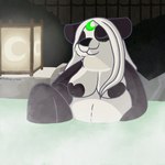 1:1 anthro bear black_body black_fur black_nipples black_nose blush breasts bush_(disambiguation) digital_media_(artwork) eyes_closed female fence fur fur_markings giant_panda hair hot_spring lamp lantern lunarpanda8686 mammal markings mika_(lunarpanda8686) nipples nude onsen partially_submerged round_ears slightly_chubby smile solo steam water white_body white_fur white_hair