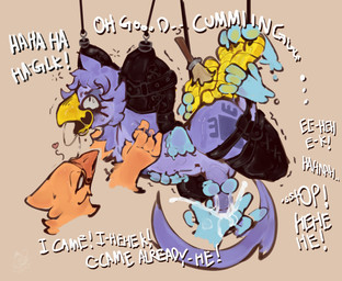 anthro bdsm beak begging begging_to_stop belt bitchsuit bodily_fluids bondage bondage_gear bondage_gloves bound brush butt clothing crying_laughing cum cum_on_hand disembodied_hand disembodied_head drooling duo ejaculation feet floating_hands forced forced_orgasm genital_fluids genitals glistening glistening_genitalia glistening_penis hair half-closed_eyes handjob handwear helpless laugh leather looking_up male male/male masturbation narrowed_eyes neck_tuft nude nude_anthro nude_male open_beak open_mouth orgasm overstimulation palming penile penis purple_body purple_hair restrained saliva saliva_string sex shaking shivering suspension suspension_bondage sweat sweatdrop sweaty_butt sweaty_face sweaty_feet tears tears_of_pleasure teasing text tickle_torture tickling tickling_armpits tickling_belly tickling_feet tickling_sides tuft chompingbit european_mythology greek_mythology mythology avian mythological_avian mythological_bird mythological_creature mythological_firebird phoenix absurd_res hi_res