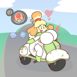 accessory anthro bell belt big_breasts big_diaper biker boots bouncing_breasts breast_expansion breasts clothing coin diaper diapersuit expansion female footwear fungus fur gloves hair_accessory hair_tie handwear heart_symbol huge_breasts huge_diaper item_box leaf_symbol long_ears mega_mushroom moped mushroom open_mouth power-up question_mark road scarf shoes solo surprised vehicle white_body white_fur yellow_body yellow_fur dummydoodles animal_crossing mario_bros mario_kart nintendo isabelle_(animal_crossing) canid canine canis domestic_dog mammal shih_tzu toy_dog 1:1 hi_res