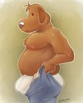 anthro belly big_bulge bulge butt clothing duo male nipples pulling_up_pants slightly_chubby slightly_chubby_male underwear boreoboros sam_and_max tight_pants_(meme) samuel_dog canid canine canis domestic_dog mammal 4:5 hi_res meme